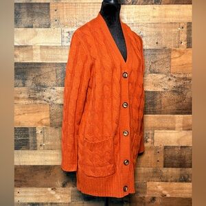 Merokeety Women's Orange Open Long Buttoned Cardigan Sweater XL Extra Large